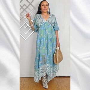 DAVI & DANI Blue and Green Maxi Dress